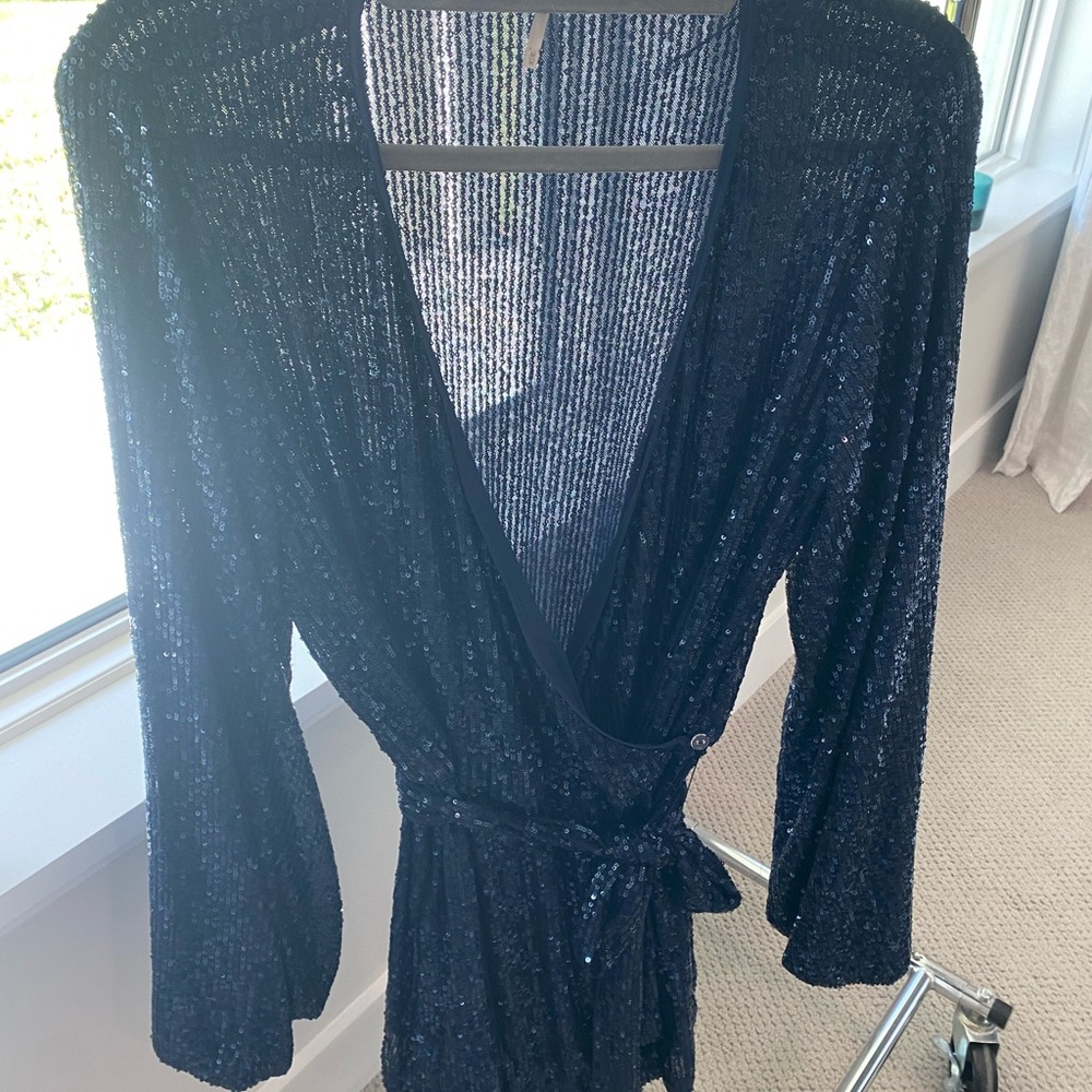Navy Sequin Romper with Long Sleeves - Picture 7 of 7